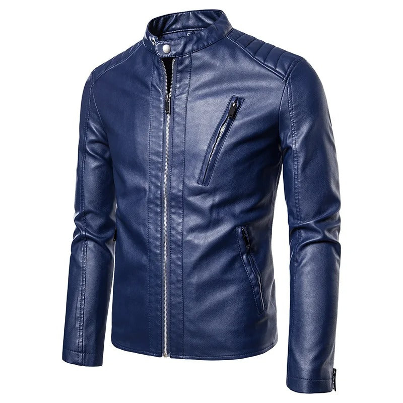Elegante chaqueta de piel con cuello alzado