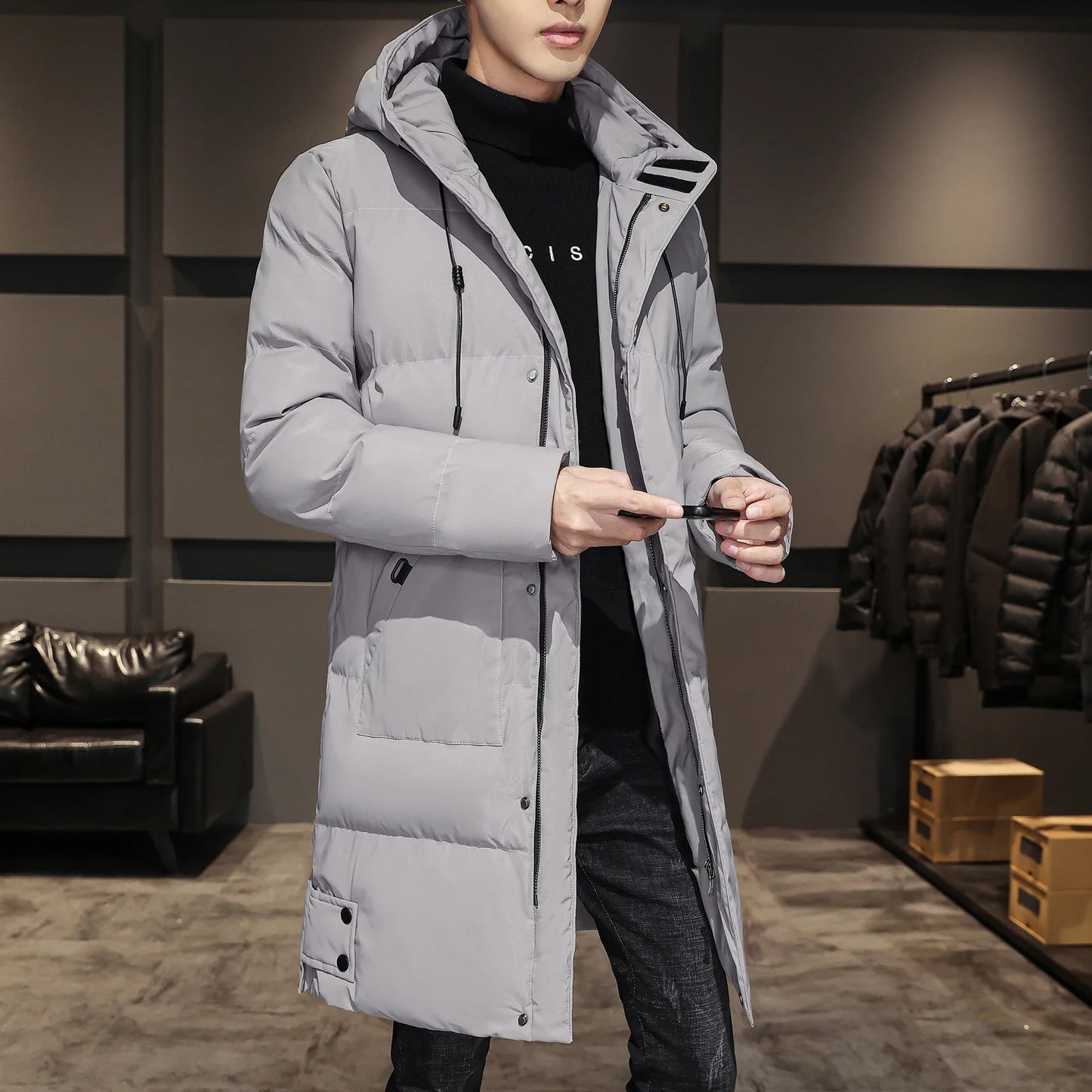 Elegante chaqueta larga de invierno