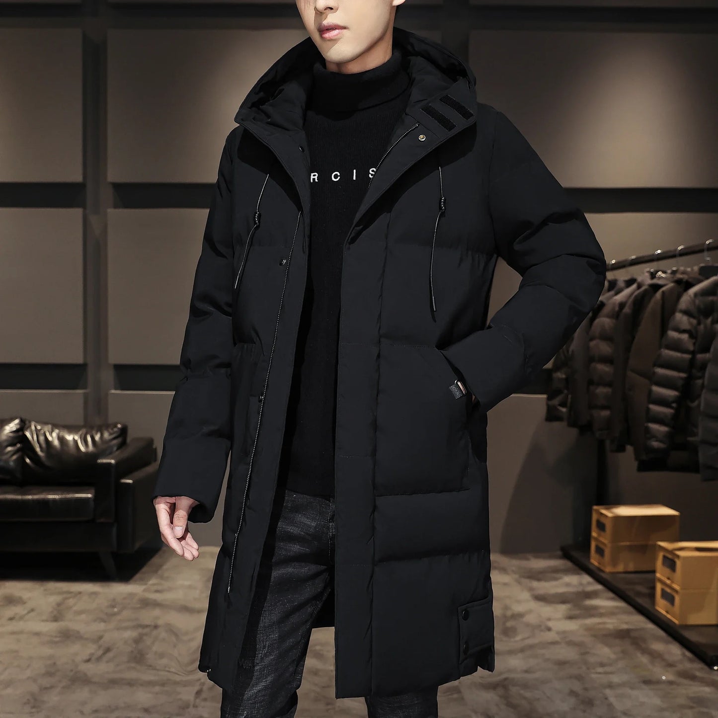 Elegante chaqueta larga de invierno