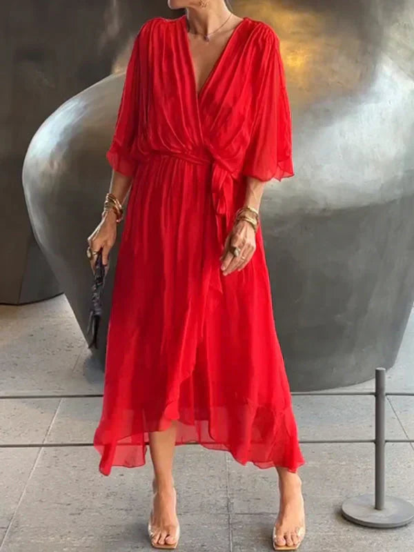 Vestido de gasa de seda con escote en V