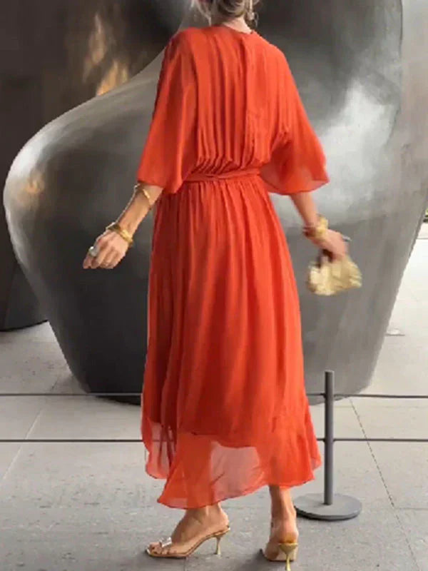 Vestido de gasa de seda con escote en V
