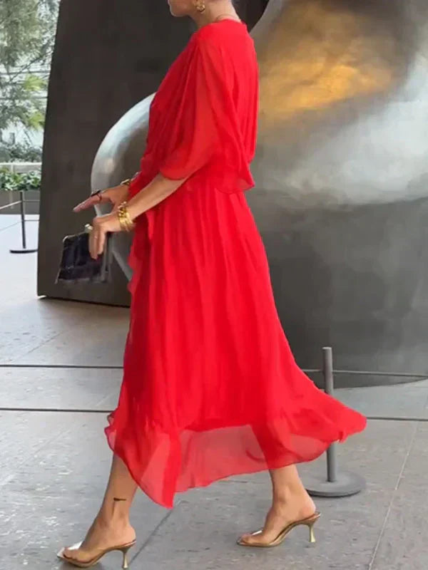 Vestido de gasa de seda con escote en V