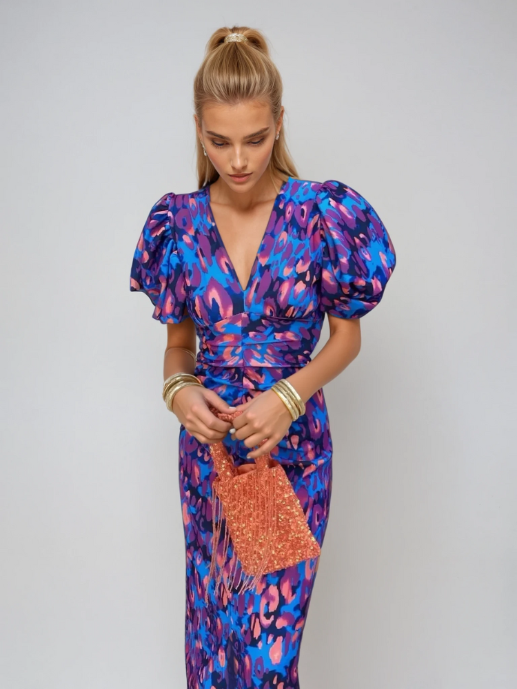Seraphina - Vestido de colores con mangas plisadas