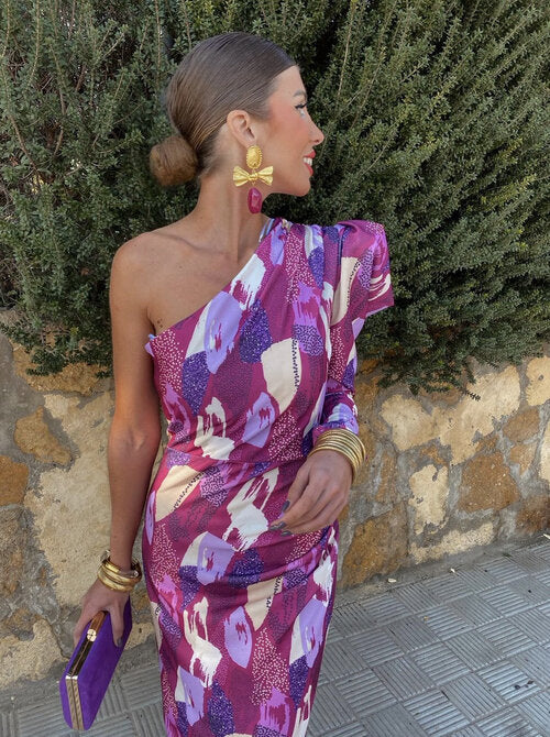 Elle - Vestido midi de hombros caídos morado