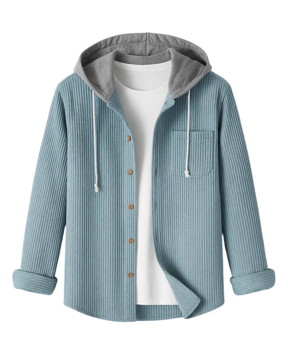 Camisa abotonada de pana con capucha