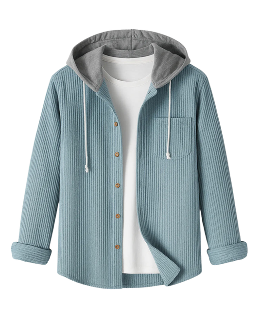 Camisa abotonada de pana con capucha