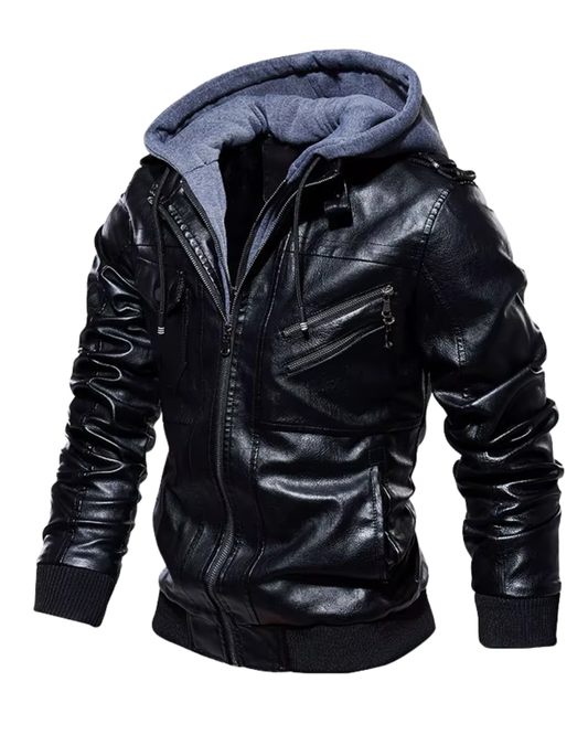 Chaqueta de cuero con capucha