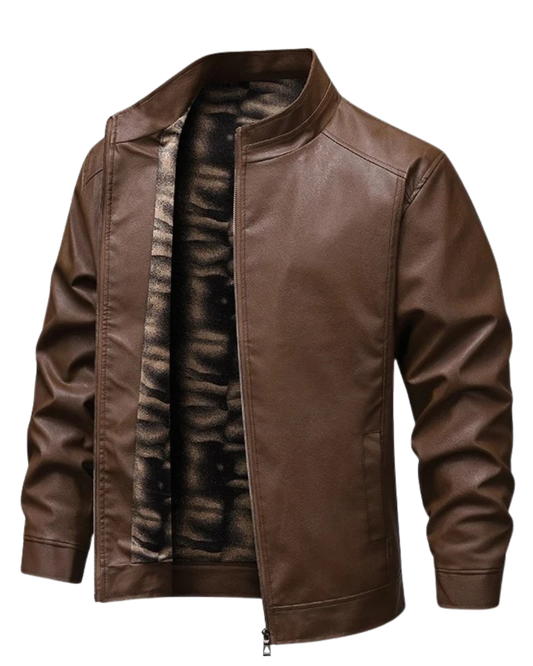 Chaqueta de cuero con forro polar vintage